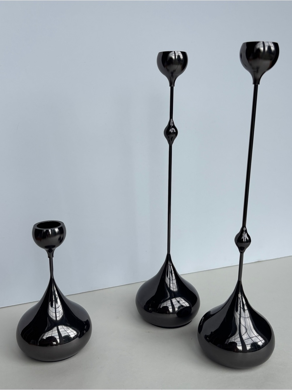 Black Modern Teardrop Candle Holders -
